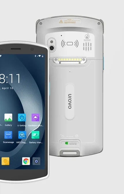 Rear view of a concept rugged handheld with a custom brand on its housing